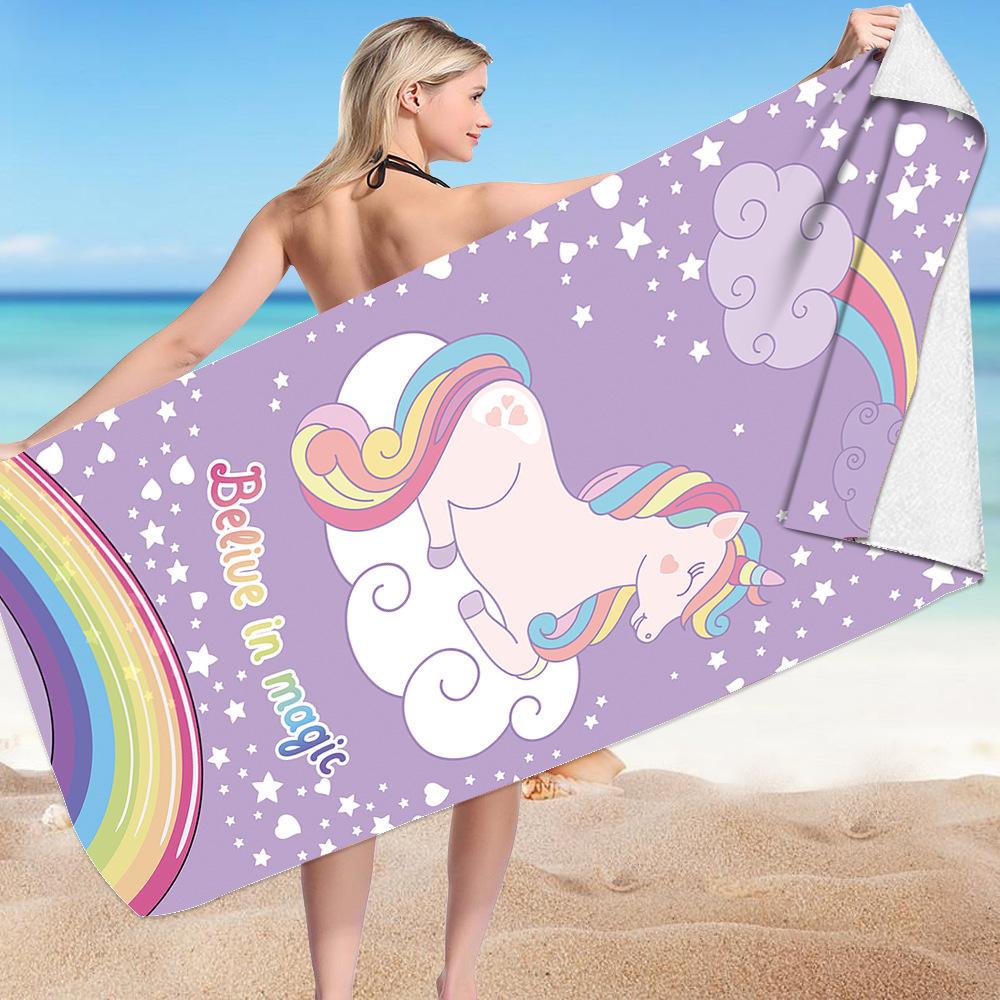Cute Unicorn Series digital-printed polyester Superfine fiber double-sided fleece Beach vacation bath towel, beach towel