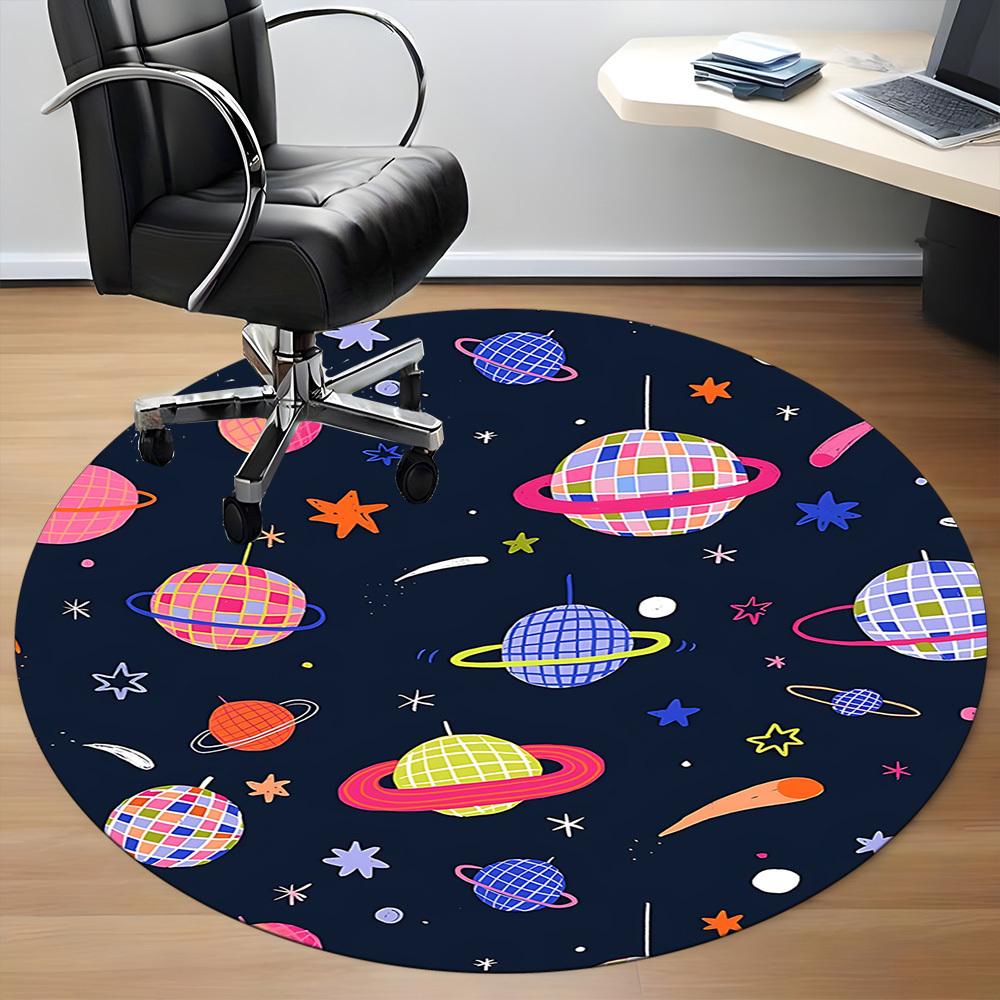 1PC Space Disco Office Round Area Rug, Mat Suitable For Office, Under Office Chairs Bedroom Living Room Home Decor, Room Deco