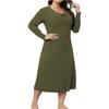 Women's Fashionable Plus Size Color V Neck Long Sleeved Casual Loose Dress