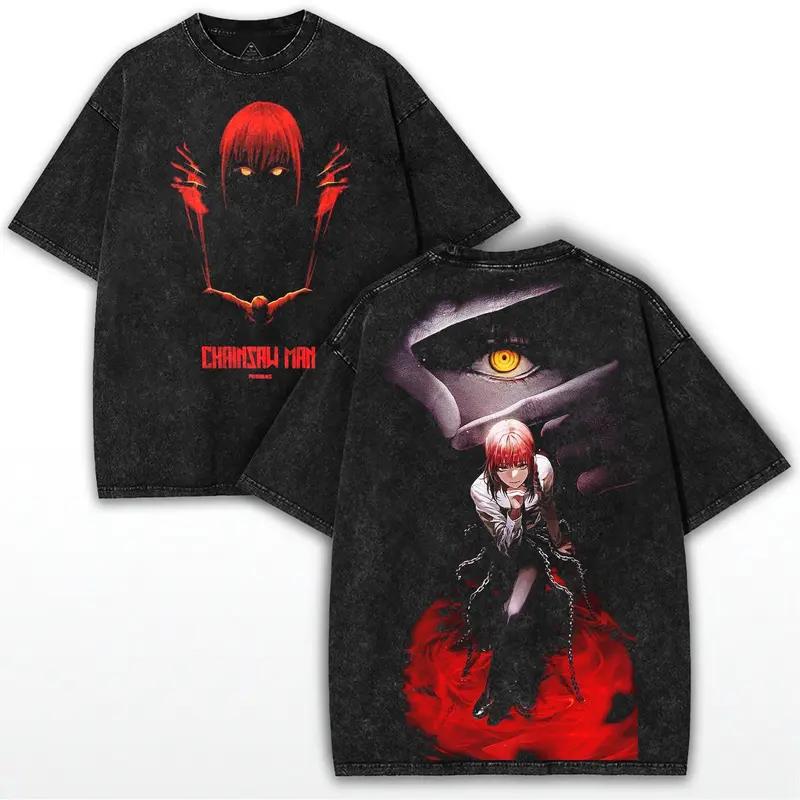 

Anime Chainsaw Man Makima Graphic T Shirt Men Women Short Sleeve Clothing Cotton Tshirt Vintage Washed Tee Harajuku Male T-shirt XXL чёрный