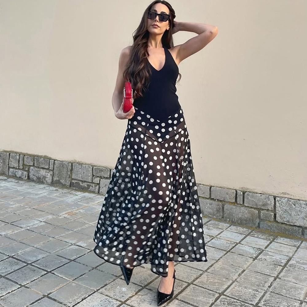 Talenza Women'S Polka Dot Long Dress Sexy Backless See-Through Printed Dress Summer High Waist New Party Y2K Women'S Dress
