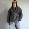 Women Japanese Style Wrap Cotton Coat Tie Waist Loose V Neck Casual Warm Kimono Jacket Autumn Winter