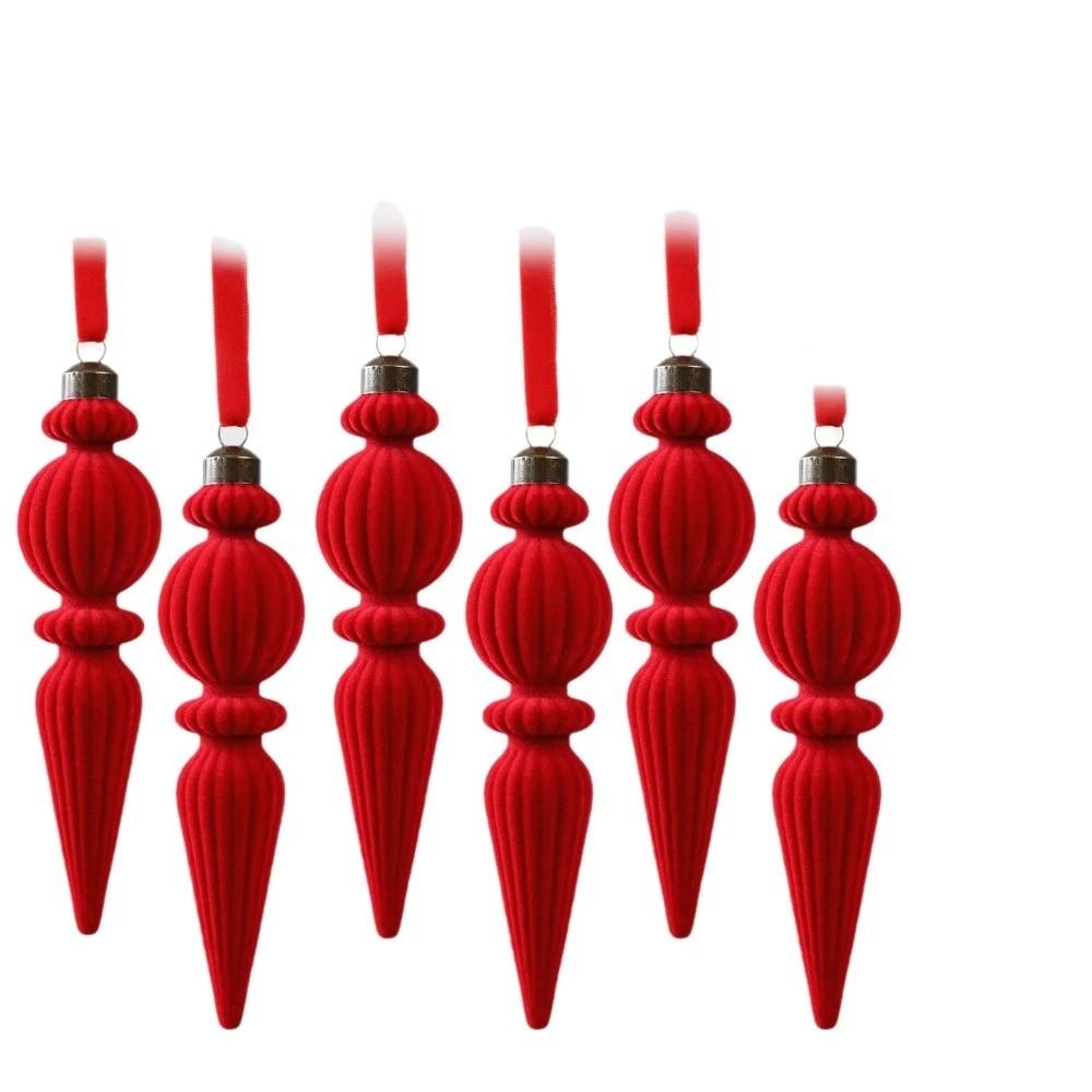 6PCS Oddly Shaped Velvet Christmas Ball Set Solid Color Long Finial Hanging Ornaments Christmas