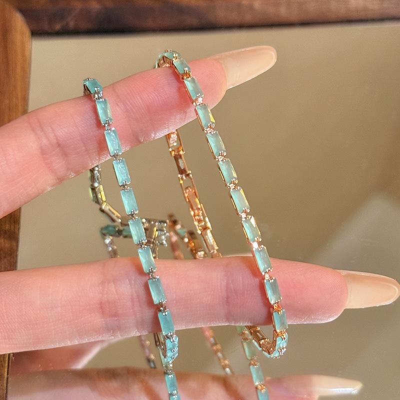 Elegant Silver Sea Blue Zircon Beaded Bracelet for Women - 2026 Niche Design Hand Jewelry