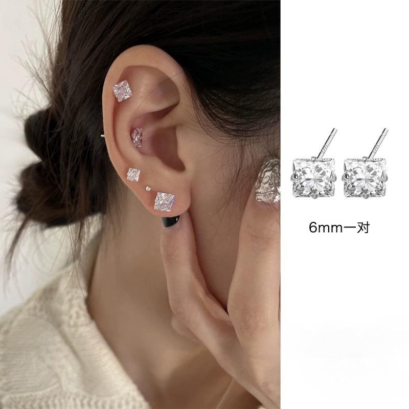 

Earrings Silver Needles New Diamond Square Diamond Simple and Small Men s and Women s Flash Diamond Ear Bone Nails Ear Jewelry Earrings