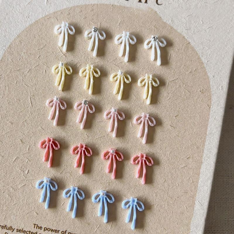 30Pcs Candy Color Bow Nail Art Accessories Ribbon Bow 3D Resin Nail Charms Cute Ribbon Japanese Nail Decoration Accessories
