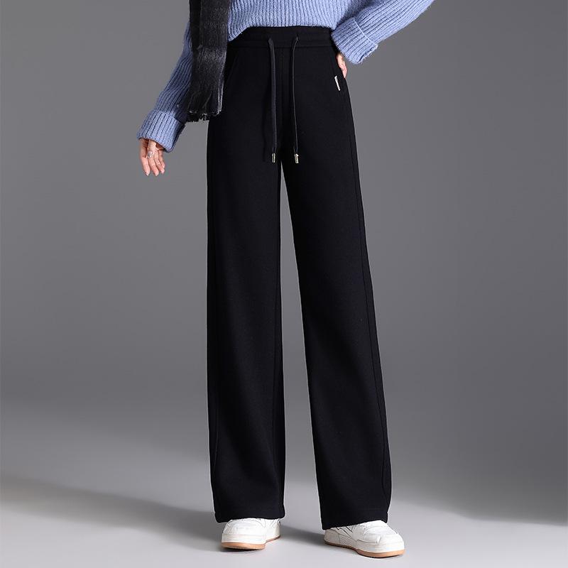 

Elastic High-Waist Fleece-Lined Straight-Leg Pants for Autumn/Winter - New 2025 Casual Wide-Leg Design 4XL синий
