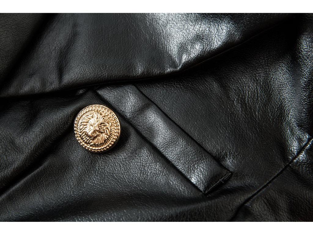 Black Long Sleeve Slim Fit Faux Leather Jacket with Suit Collar - Fall/Winter Collection