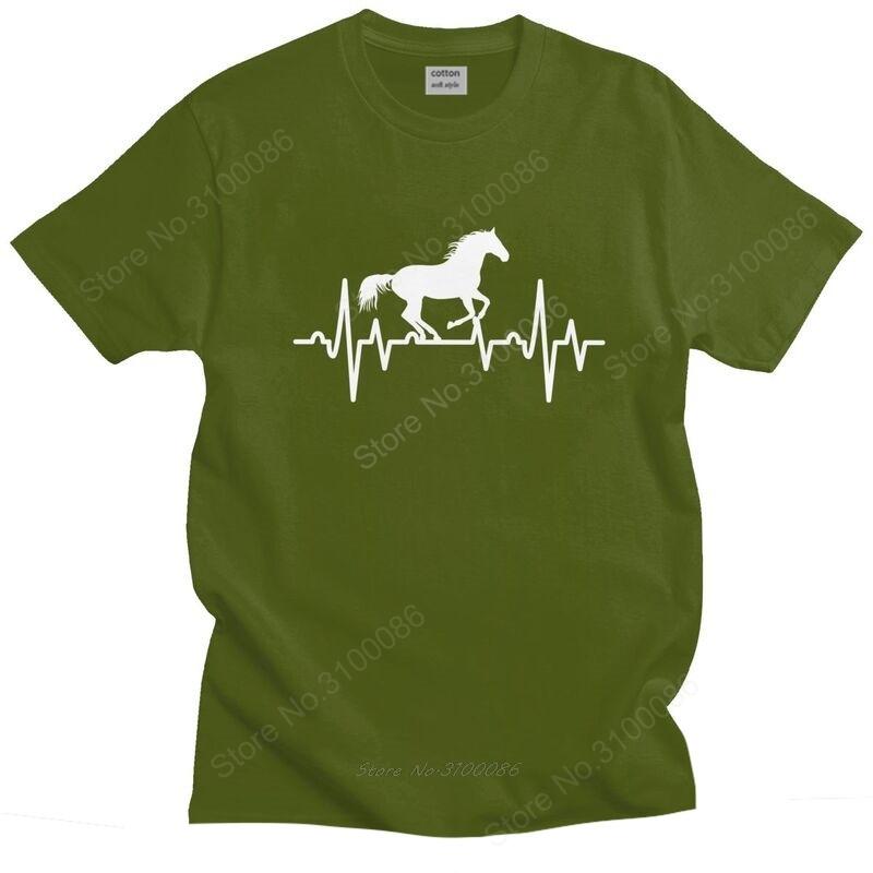 Mens Horse Heartbeat T Shirts Short Sleeve Cotton Tshirts Handsome Tshirt Leisure Riding Tee Slim Fit Apparel