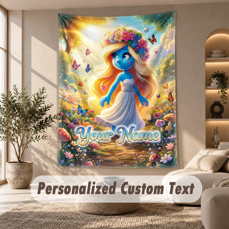 Smurfs Tapestry, Personalized Custom Text, Wall Hanging Tapestry For Living Room Home Wall Decor