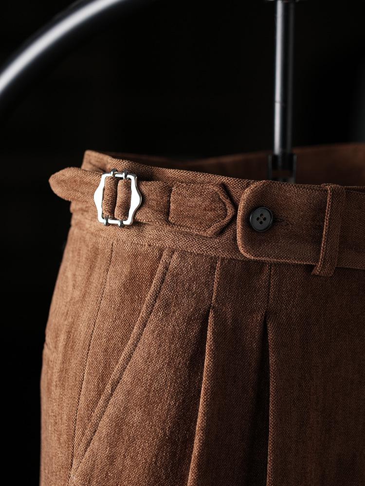 Ruishen Clothing: Heavy Wool High Waist Straight Leg Trousers for Men - Autumn/Winter