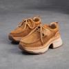 Fashion GKTINOO 2025 Autumn/Winter New Cow Suede Thick Soled Comfortable Thick Heel Shoes Versatile Lace Up Lightweight Women's Shoes