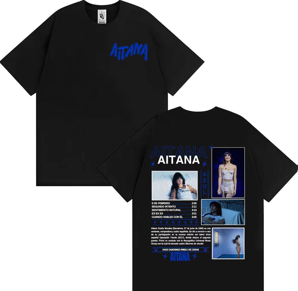 Sängerin Aitana Cuarto Azul Album Tour T-Shirt 2026 Sommer Neu Unisex Damenmode Lässig 100% Baumwolle Ästhetisches Oversized T-Shirt