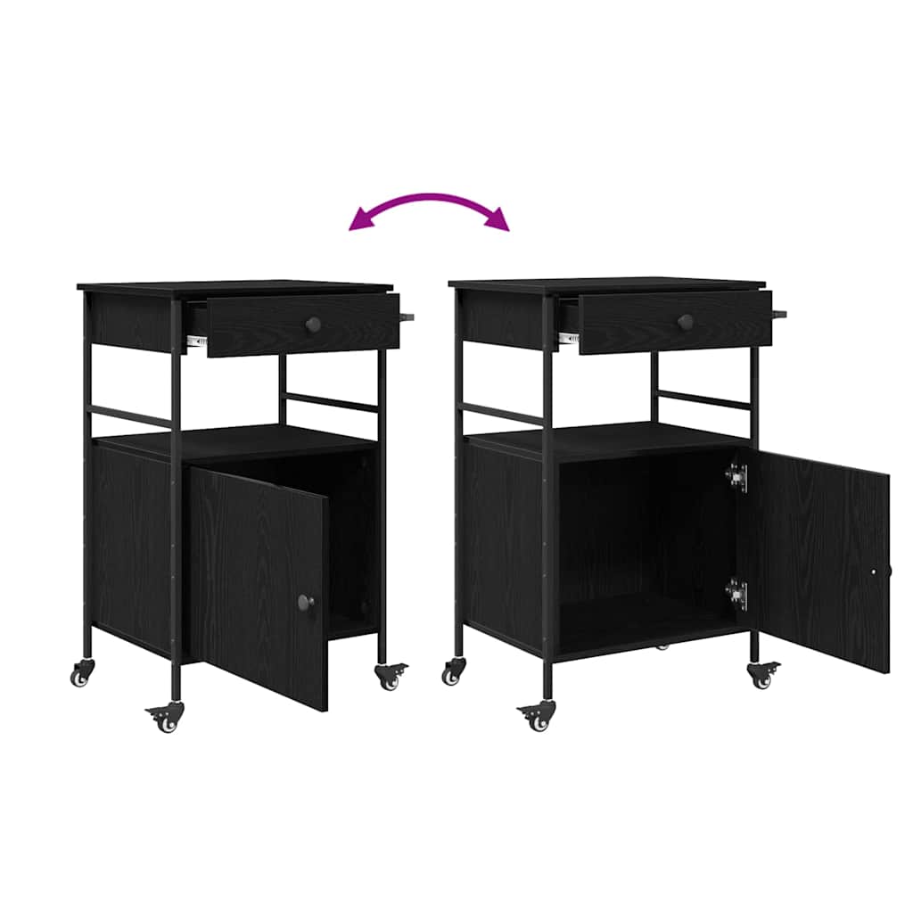 Kitchen Trolley Black Oak Effect 56 X 43 X 89.5 Cm