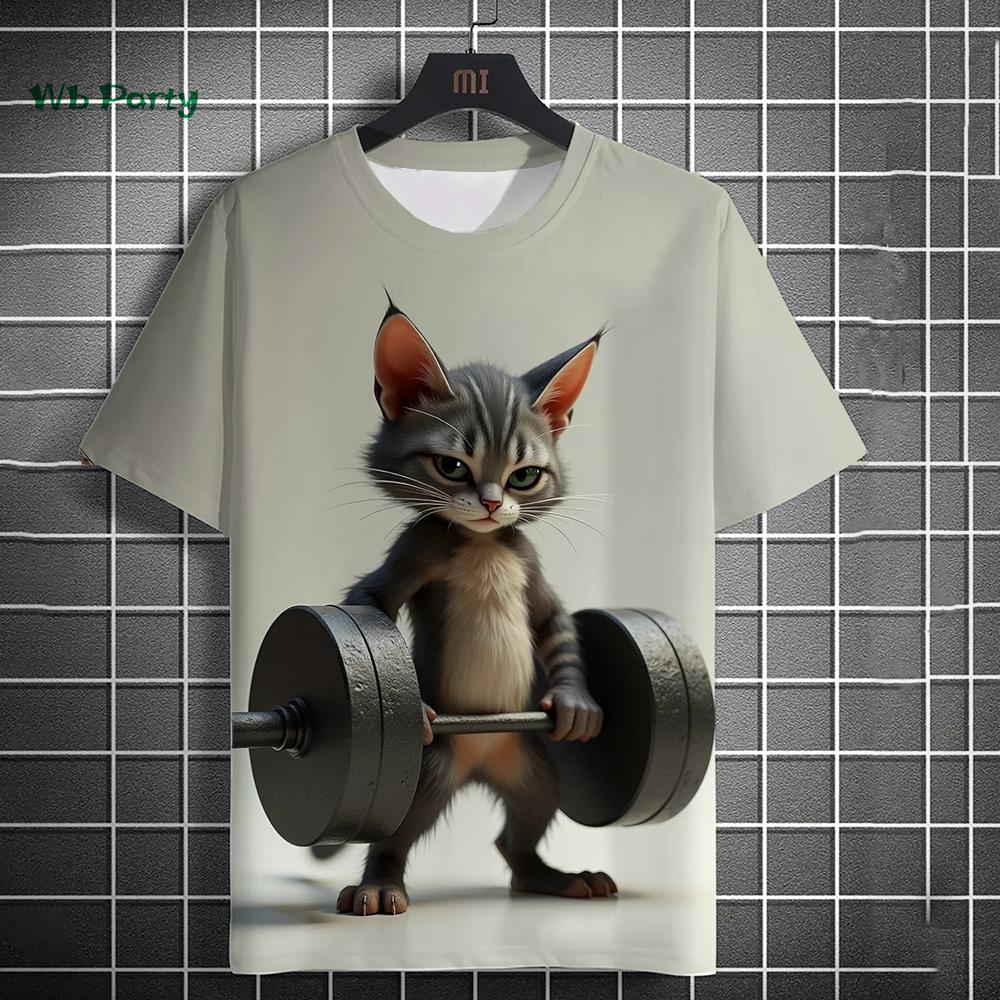 Fun Men's T-Shirt 3D Fitness Cat Print Short Sleeve T-Shirt Oversized Men's Clothing Summer Street Casual Top Fun Animal T-Shirt