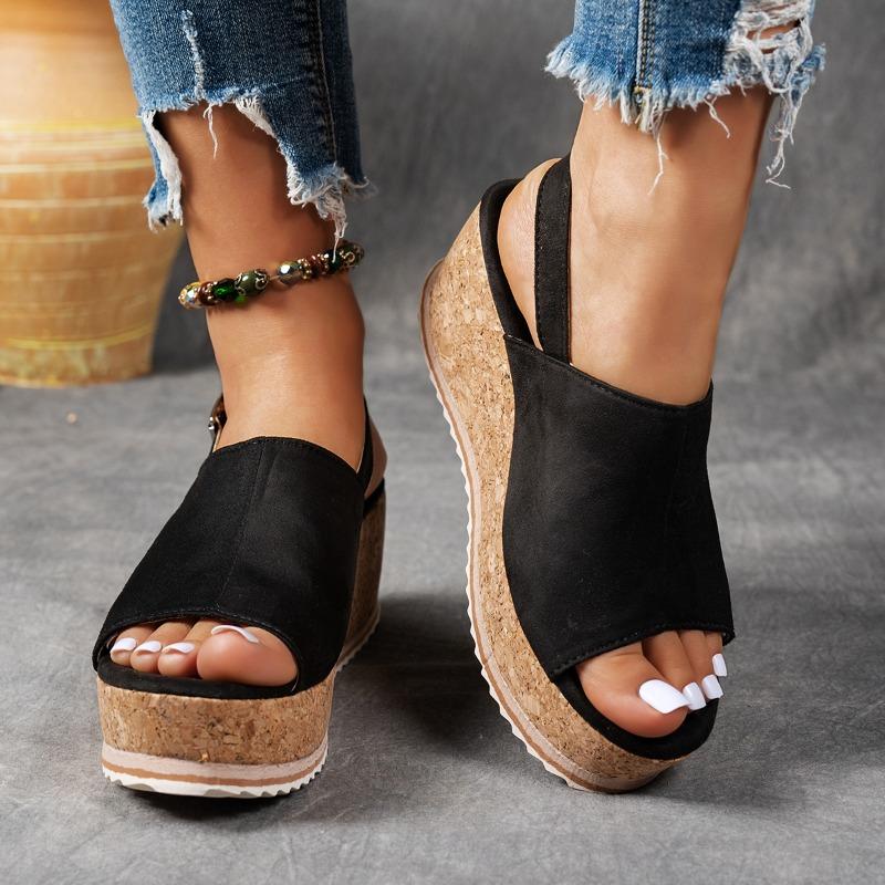 Summer Leopard Platform Slippers Women's Round Toe Open Toe One Strap Anti-Slip Wear-Resistant Plus Size Kitten Heels