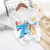 Bluey Baby Birthday T Shirt for Boys Girl Bingo Number Kids Clothes Summer Cartoon Letter Tees Shirts Toddler Short Sleeve Tops