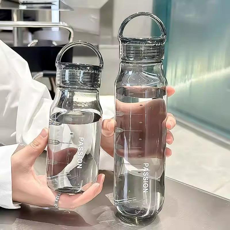 Transparent Leakproof Water Bottle 430Ml/670Ml Plastic Drink Bottle With Handle Wide Mouth Portable Drinking Bottle With Scale