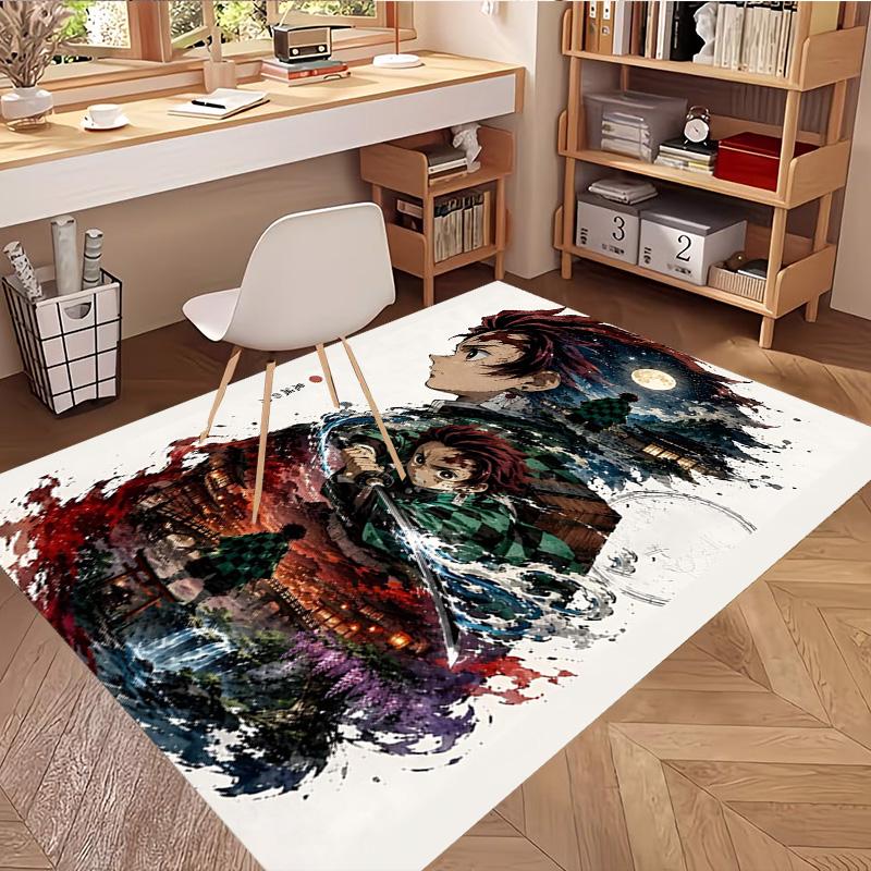 Demon Slayer Print Rug, Washable Floor Carpet, For Entryway Dorm Laundry Room Office Study, Home Decor Birthday Christmas Gift