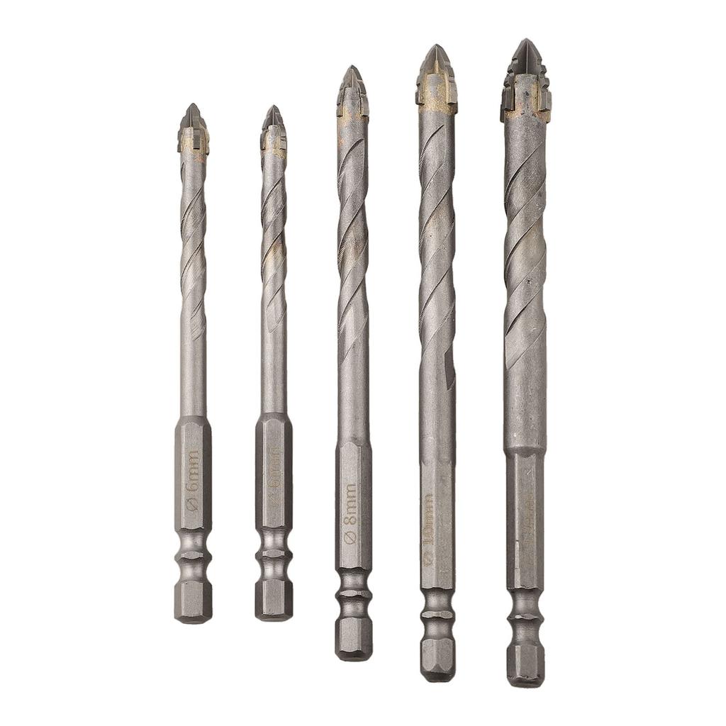 5pcs Drill Bit Set Four-Flute Eccentric Drill Drilling Glass Tile Punching Triangle 5/6/8/10/12mm 1/4 Inch Shrank Drill Bit Tool