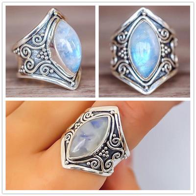 1PC Boho šperky Přírodní drahokam Markýza Měsíční kámen Personalizované prsteny