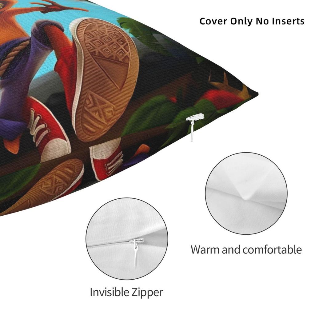Decorative Pillow Covers Crashs Bandicoots Cartoon Stuff Seat Video Game Pillow Case Cover Square Multi Size