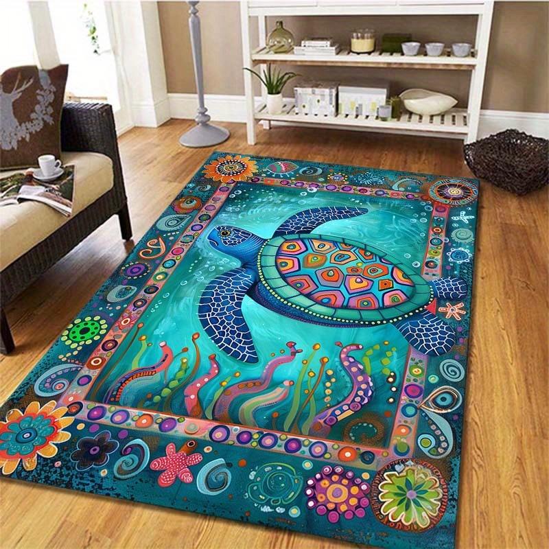 

Vibrant Turtle Artistic Pattern Carpet, 800g/M² Polyester Office Chair Rug Decor, Durable Floor Mat 40x60cm