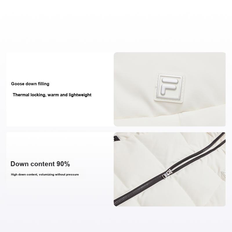 FILA White Casual Simple Versatile Lightweight Warm Waterproof Breathable Woven Hooded Down Jacket Women outerwear F11W543906FWT