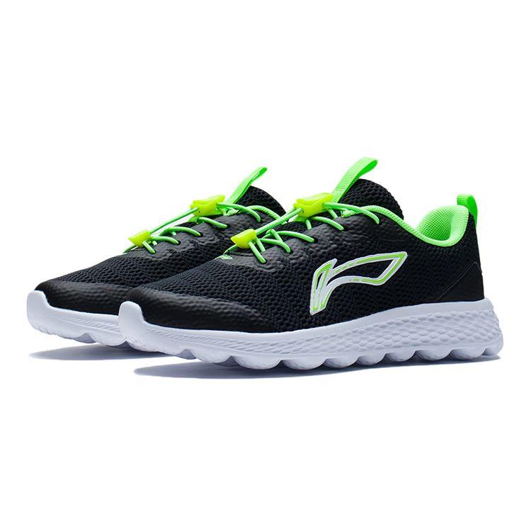 Li Ning Kids Comfortable Physical Fitness Test Non-Slip Shock Absorbing Wear-Resistant Low-Top Running Shoes Kids sneaker Black Green YKFS074-3