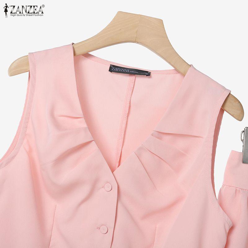 ZANZEA Women Sleeveless Vest Tops and Midi Skirts Summer Two Piece Suit Sets