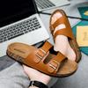 Fashion New Leather Cork Flip-flops Male Couple Retro Summer Wear Muller Slippers Fashion Casual Beach Sandals