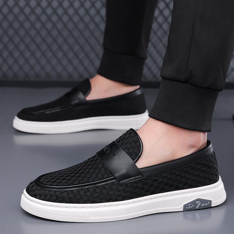 Summer New Breathable Cowhide White Shoes Comfortable Lazy Bean Shoes Fashionable Men's Breathable Round Toe Soft Sole Loafers