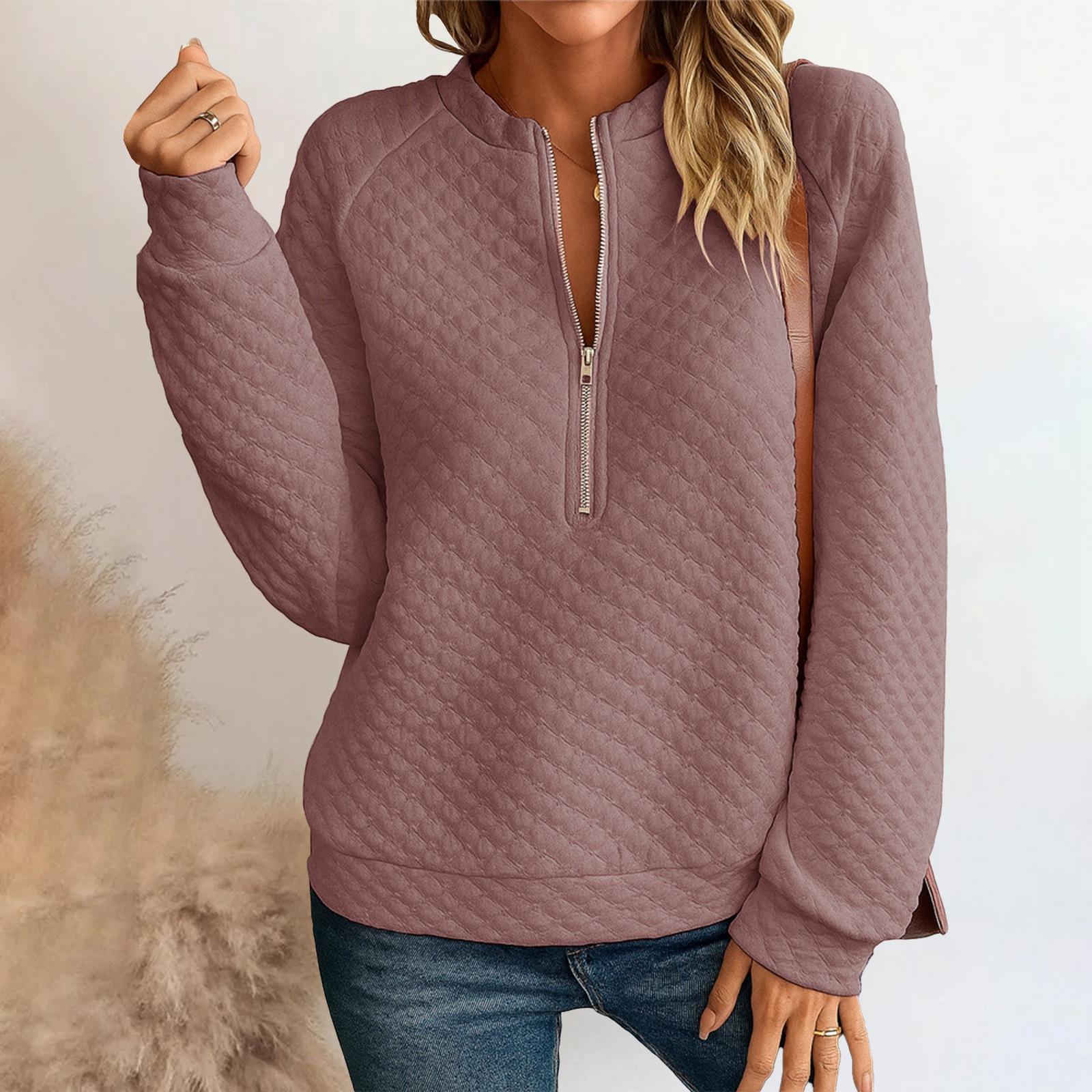

Women s Fashionable Long-sleeved Pullover Solid-color Top S