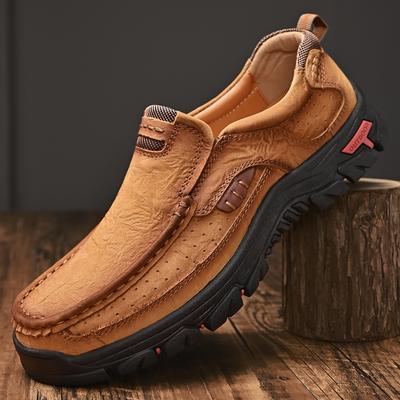 Large Size Men's Genuine Leather Hiking Shoes Slip On Casual Sneakers 39-48
