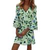 Women's  Fashion V-neck Solid Color Large Size Loose Long Large Swing 3/4 Sleeved Dress