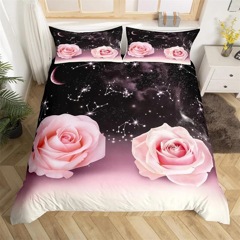 

Rose Floral Duvet Cover King Romantic Flowers Bedding Set Microfiber Valentine s Day Comforter Cover For Girls Woman Room Decor EU Single(135*200cm)3pcs