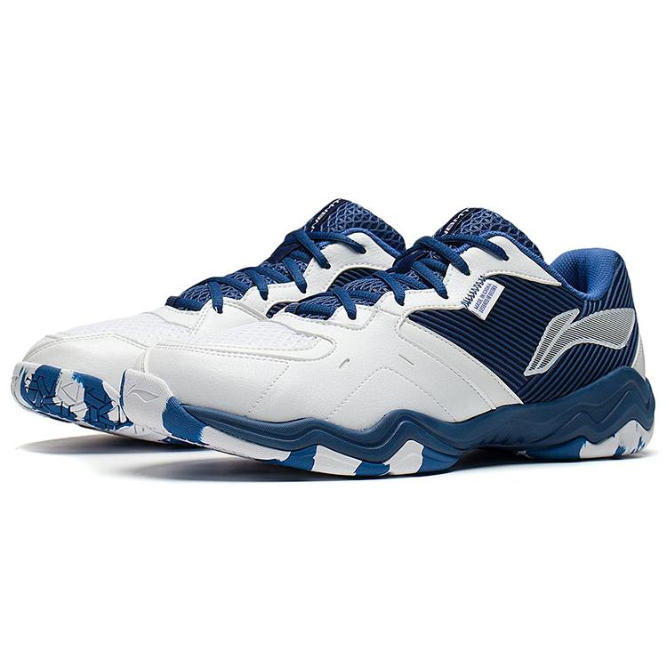 New LiNing Sound Waves 2 Cushioned Slip Resistant Abrasion Resistant Low Top Badminton Shoes Unisex White Dark Blue AYTS016-7