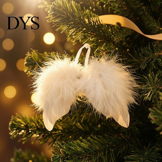 Seasonal Decorative Props 10Pcs White Feather Angel Wings Ornament for Christmas Tree Decoration, Soft Fluffy Lightweight Hanging Ornaments