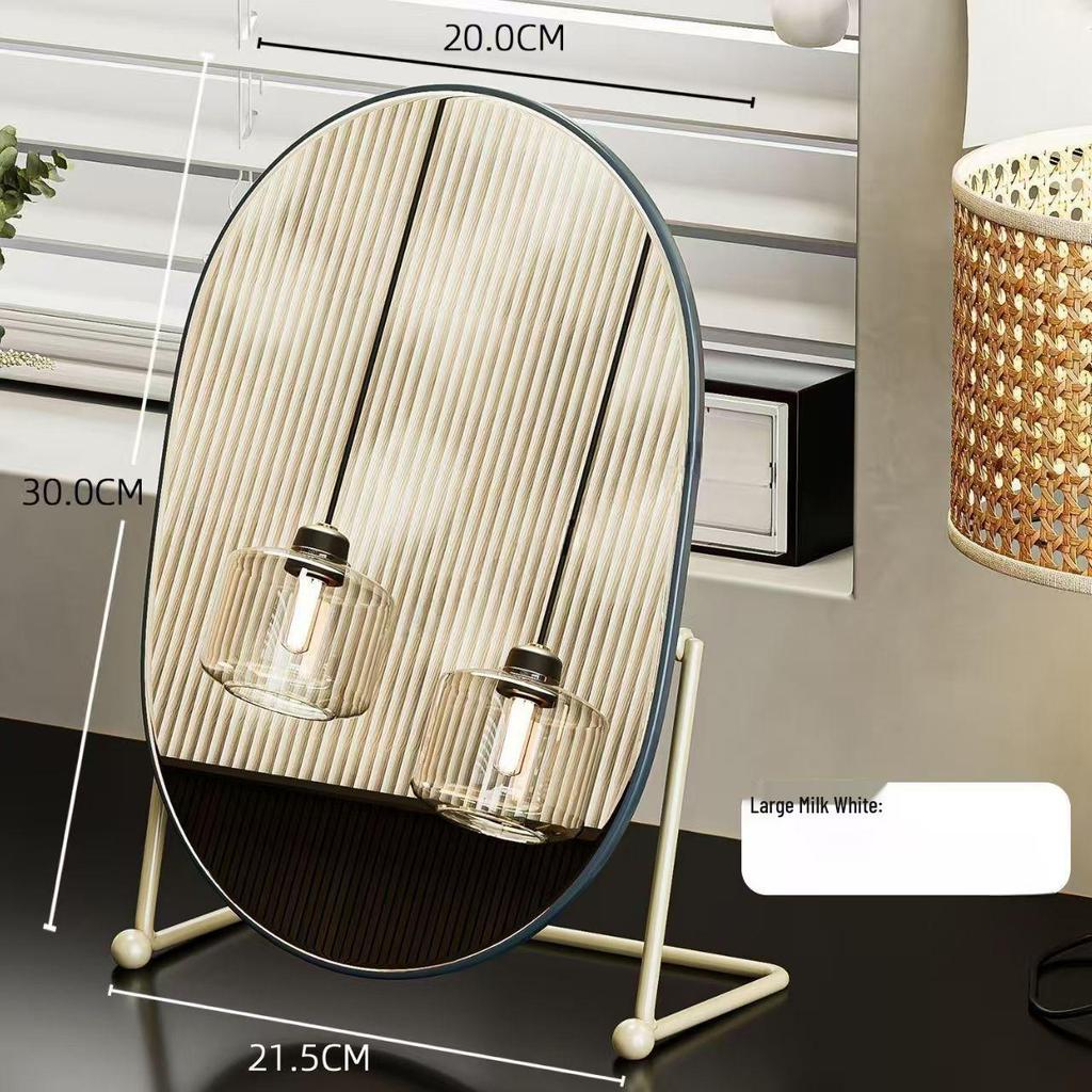 Retro Light Luxury Oval Vanity Table Mirror with Wrought Iron, Flip Design for Bedroom or Desktop