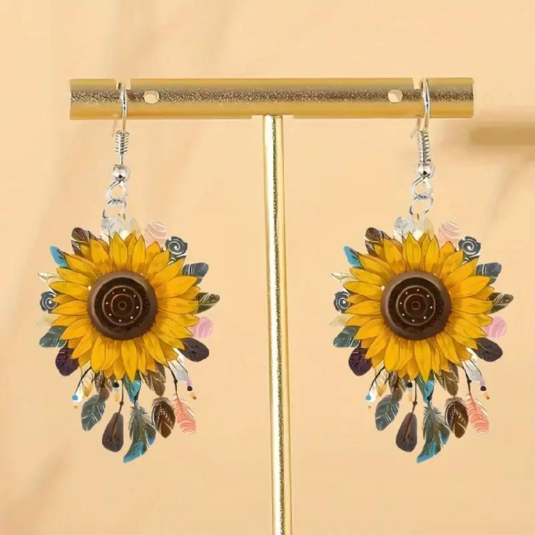 Sunflower Theme Acrylic Jewelry Lightweight Waterproof Earrings For Women Girls Handmade Statement Accessories