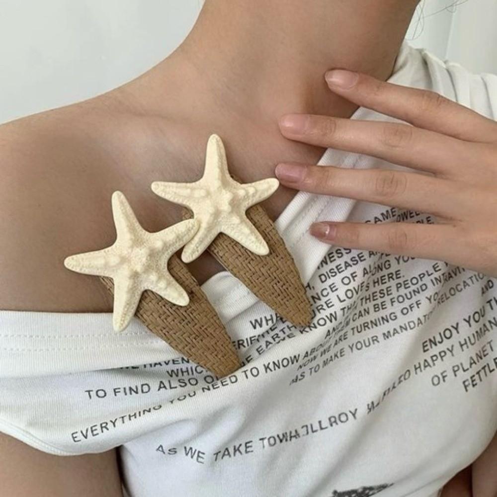 Beach Straw Hat Hairpin Korean Style Weaving Style Barrette Starfish Hair Clip Hair Accessories