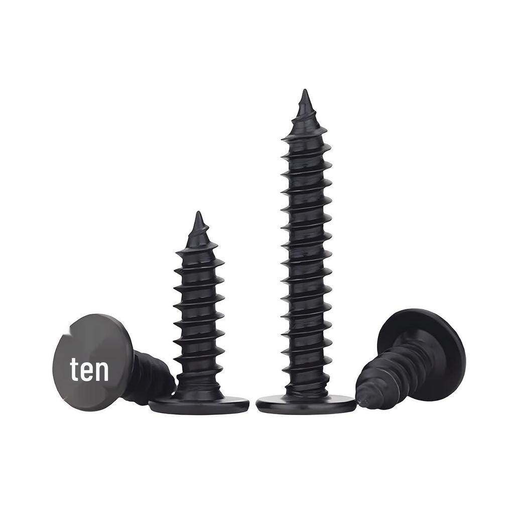 Black CA Flat Head Self-Tapping Wood Screw, 304 Stainless Steel, Cross Tip, M2-M8