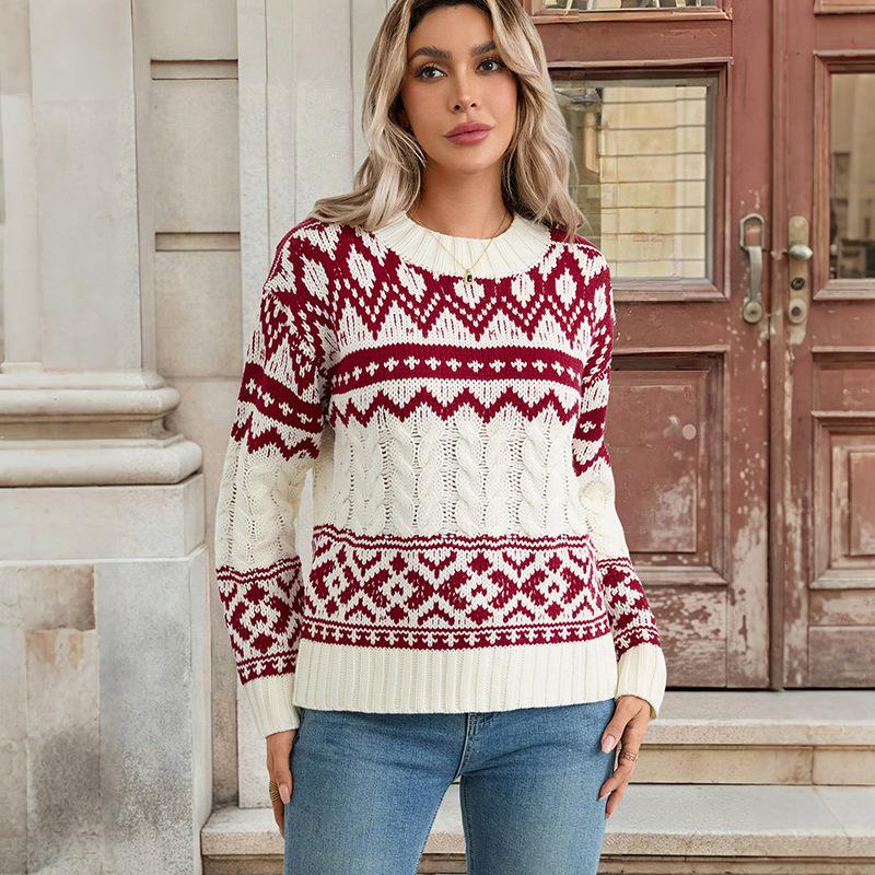 Women's Nordic Retro Style Warm Round Neck Sweater - 2026 Autumn/Winter Christmas Edition