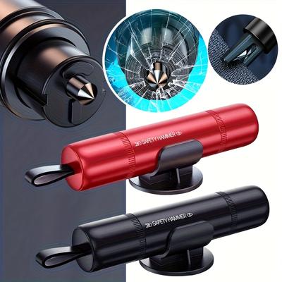 2-in-1 Car Safety Hammer with Window Breaker and Seat Belt Cutter - Emergency Escape Tool, ABS & Alloy Structure, Portable Design with Easy Access