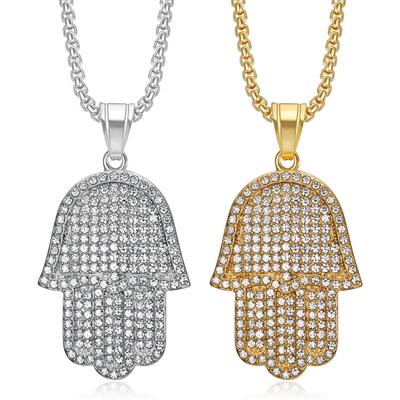 Classics Creative Design Matima's Hand Pendant Necklace for Men Stainless Steel Gold Plated Zircon Chain Hip Hop Fashion Jewelry