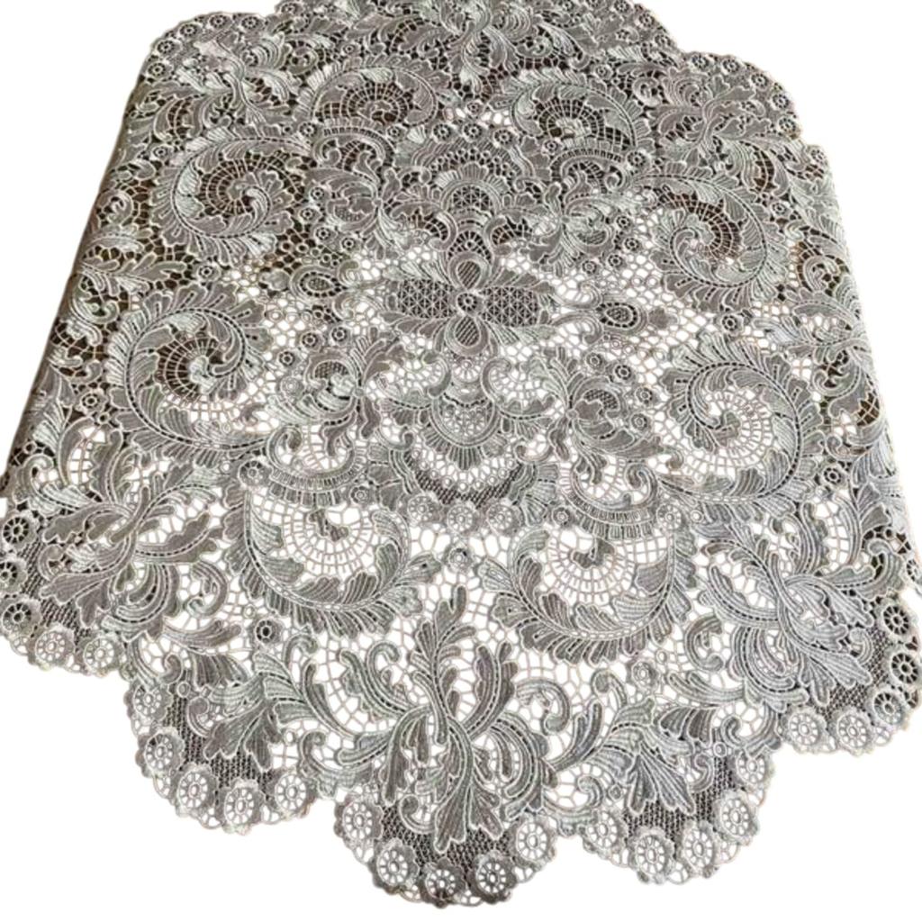 Vivienne Shiny Spitzen Classic Series 90cm Round White Tablecloth with Lace Table Runner Embroidery, Centerpiece/Table (WK0525N1)
