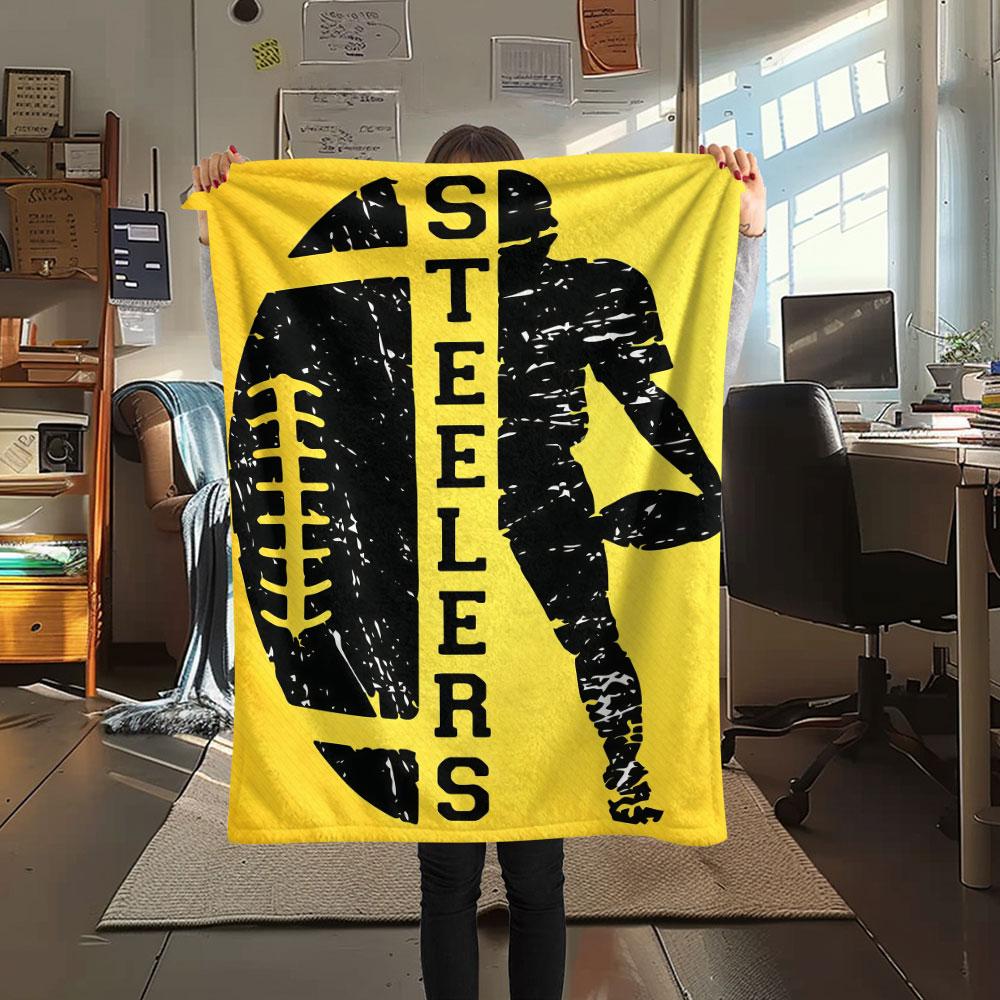Pittsburgh Steelers Printed Flannel Blanket, soft throw for bedroom sofa, washable, fan merchandise, great gift.