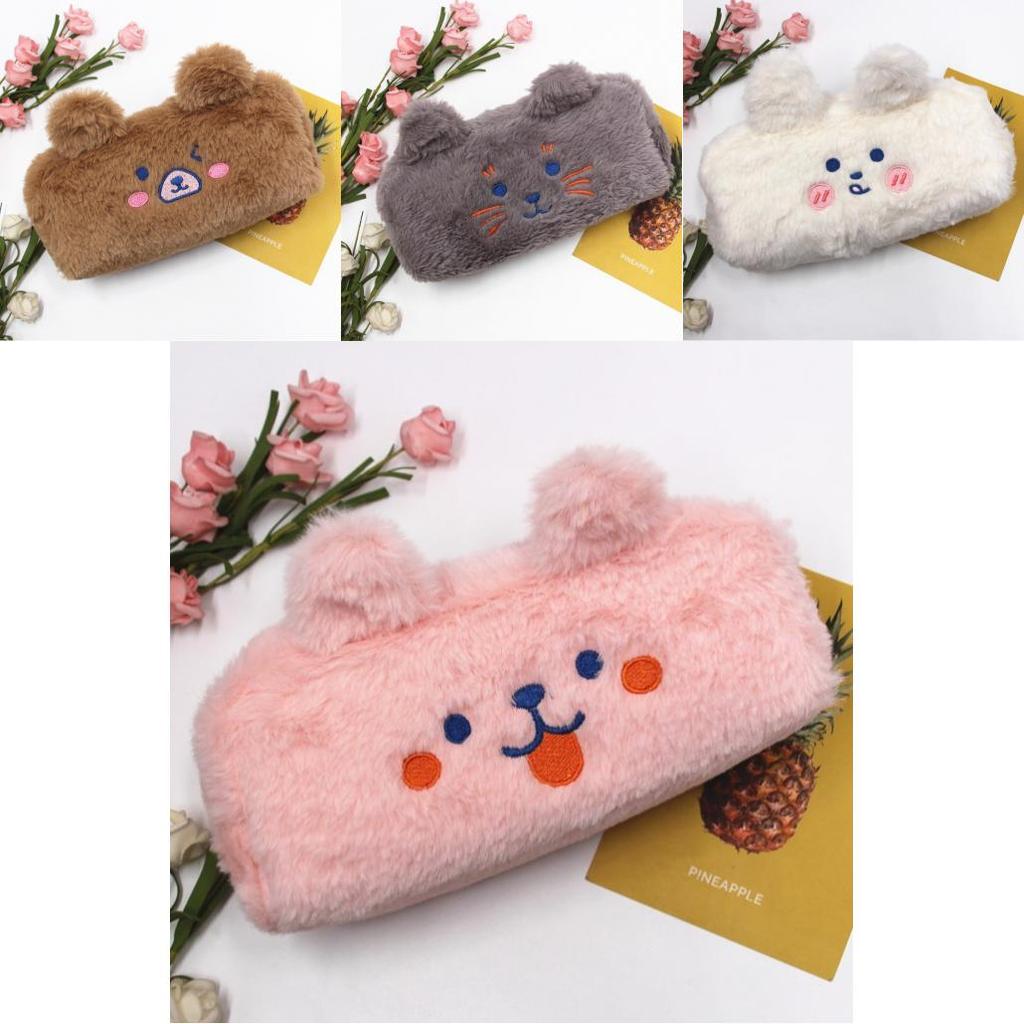 Adorable Bear Pen Bag Large Capacity Soft Plush Wallet For School Supplies