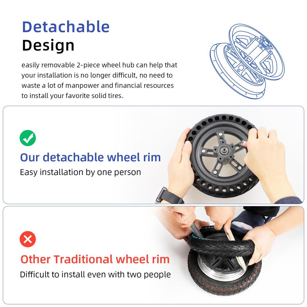 Ulip Gray Split Hub Set Solid Tire Rim for Xiaomi M365 1S MI3 Electric Scooter (87.2mm)