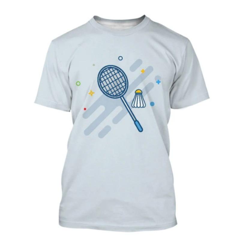 Men's 3D Printed T-Shirt Badminton Pattern Print Outdoor Fitness Breathable Quick Drying Sports Short Sleeve O-Neck Pullover Casual Top